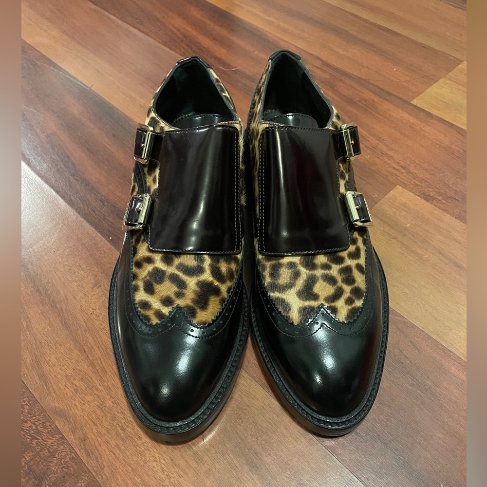 BURBERRY "Sunningford" Leather Calf-Hair Double-Monk Wingtip Loafers